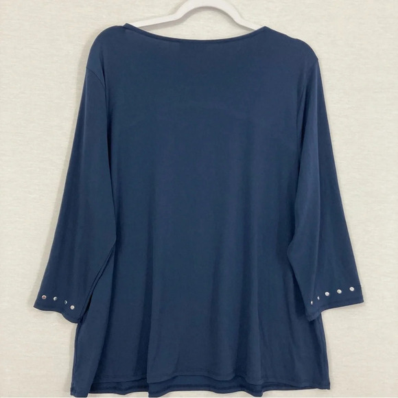 JM Collection Navy Studded Cut Out Stretch Round Neck Pullover Top XXL - Picture 8 of 9